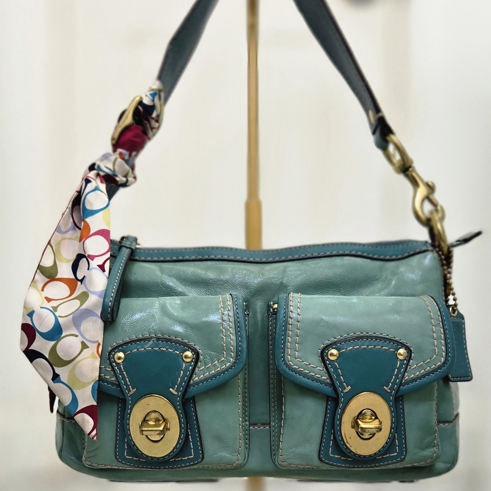 SOLD Authentic COACH Legacy Turnlock Bag Mint/Teal Patent Leather With Coach T
